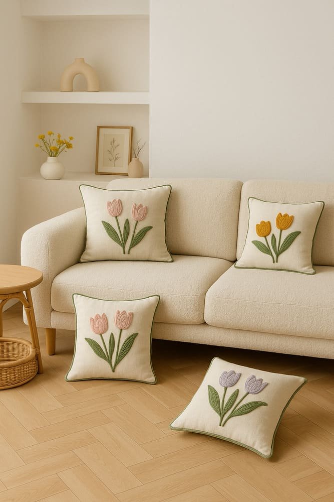 Riscos de bordados de tulipas em almofadas