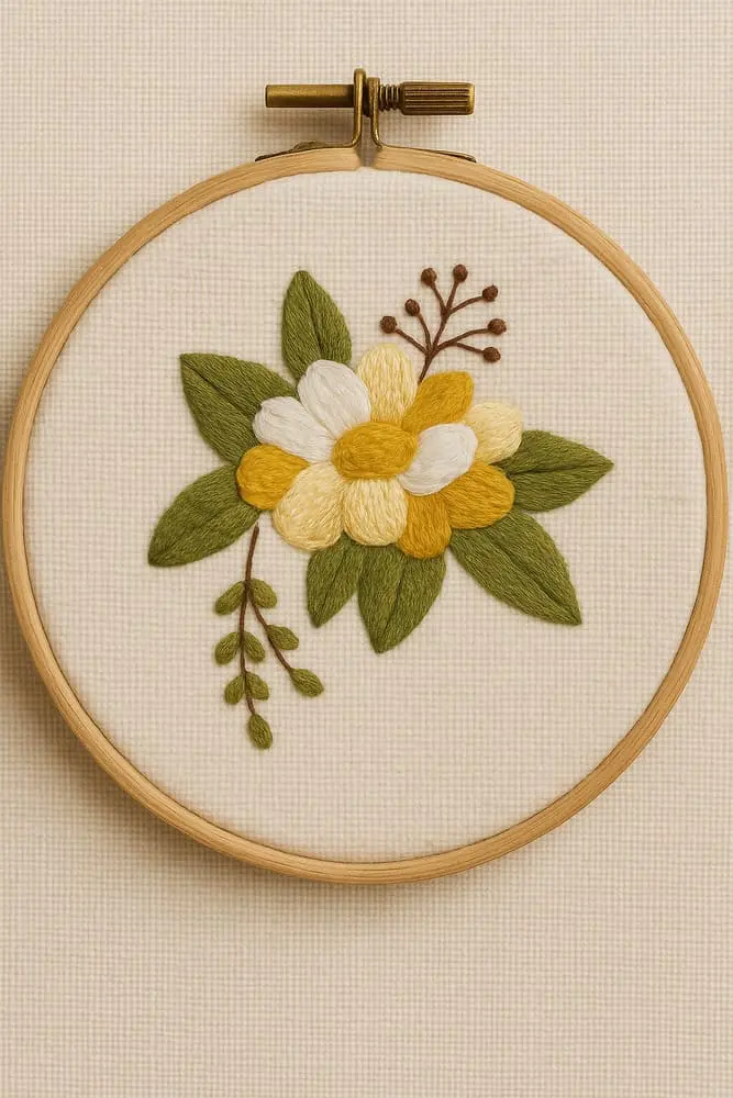 Exemplo de bordado em bastidor com flores