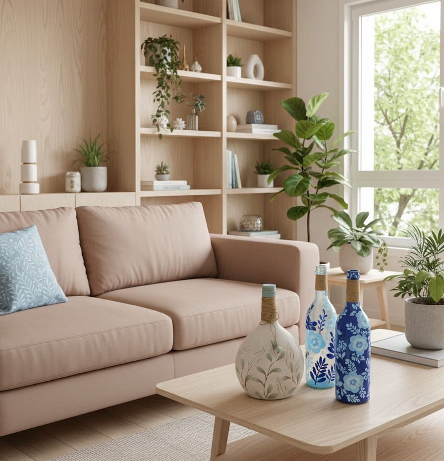 Tons de azul: charme, equilíbrio e inspiração para decorar e criar 16 Centro de mesa com garrafas de vidro decoradas com tons de azul